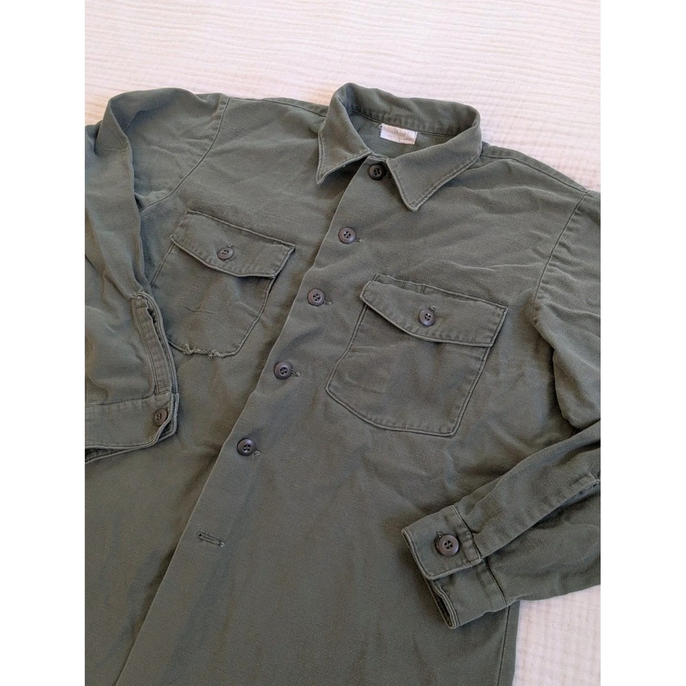 Vintage OG 107 Shirt 17.5 x 36 Sateen Fatigue 60s US Army Vietnam Military GI